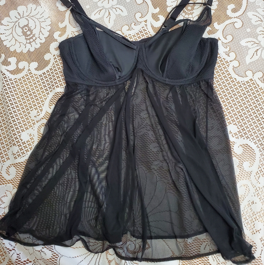Elegant Black Mesh Babydoll Lingerie Fits Xxl